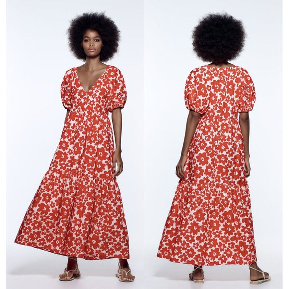 ZARA printed red and white poplin dress size M - Picture 2 of 2